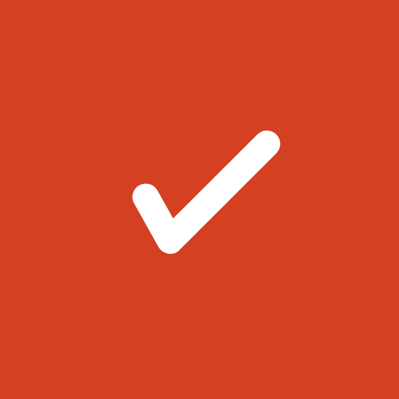 Ikon for check. Der er lavet en v-formet afvingning.